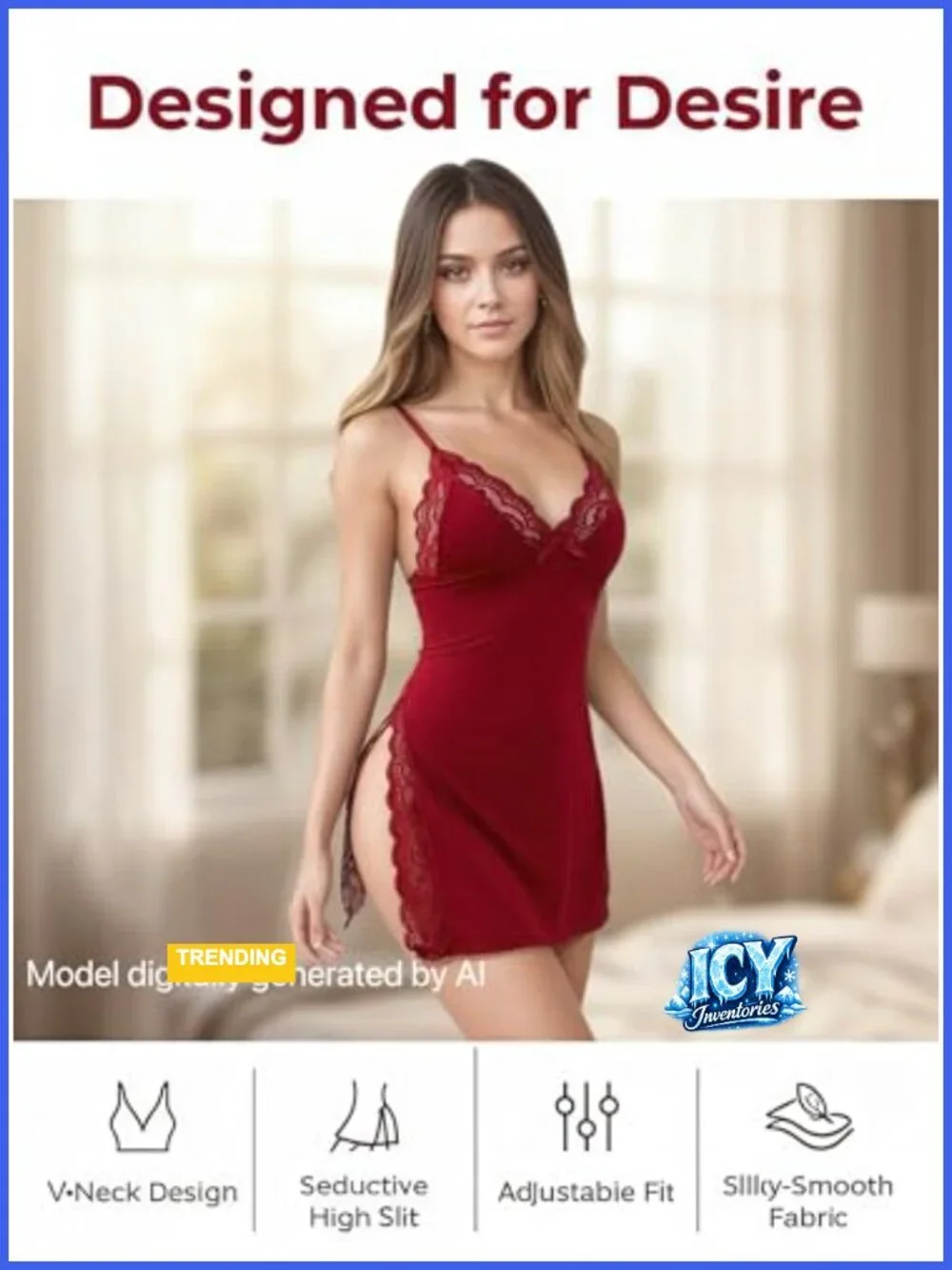 Women's Lace Babydoll Chemise Silky Stretch Sleepwear